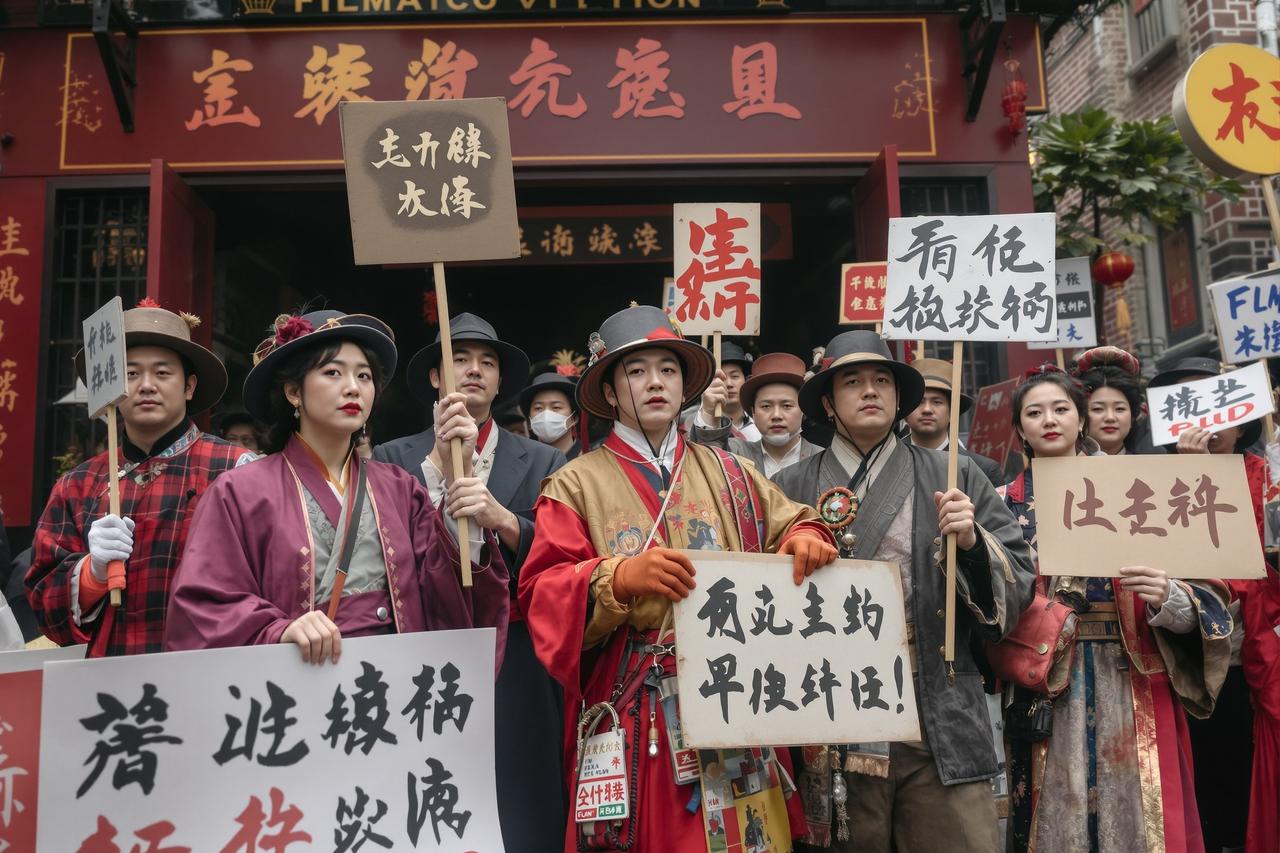 现场直击：某影视城古装群演大规模罢工，烈日下举牌控诉 - 每日爆料